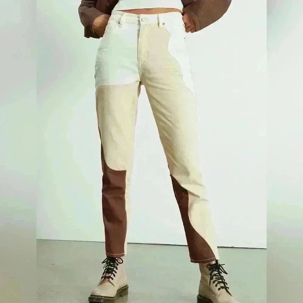 PacSun Eco Tan & Brown Paneled Mom Jeans